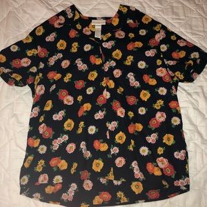 Flowered button up Shirt (dark blue)